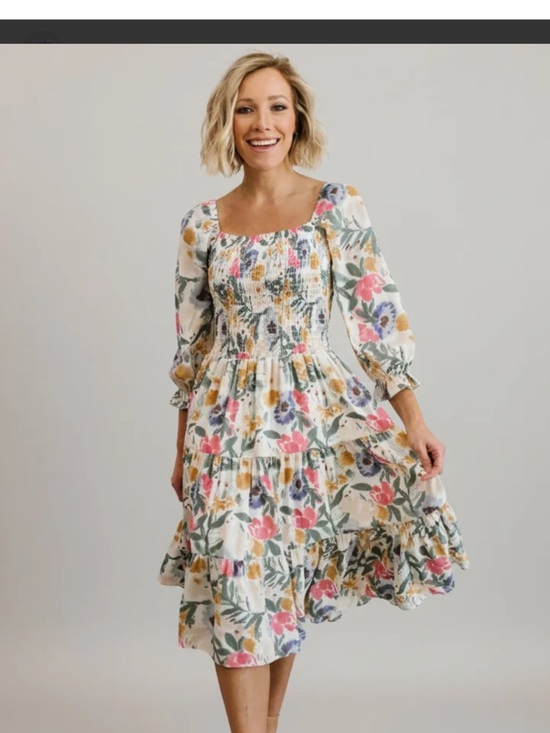 Baltic Born Dresses & Skirts - BALTIC BORN Floral Tiered Square-Neck Dress in Cream Pink Boho Small